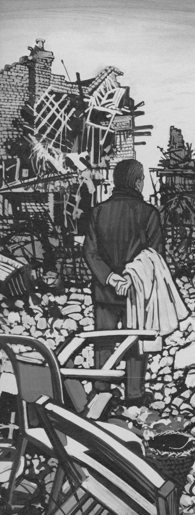 Willy Brandt standing amid the sea of rubble that was Bremen in 1945 by English School